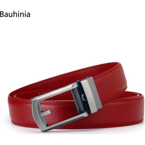 2021Men Leather Belts 3.1cm Width Bauhinia Brand Fashion Alloy Automatic Buckle Luxury Black Genuine Leather Belt