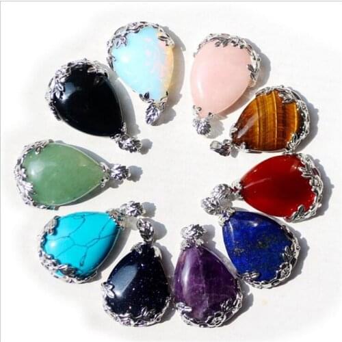 Natural Stone Water Drop Shape Pendant Rose Quartzz/Tiger Eyes Pendant DIY for Necklace Accessories or Jewelry Making 27x45mm