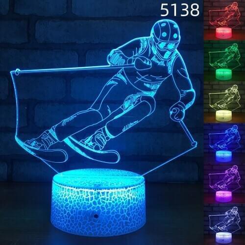 Skiing 3d Illusion Night Light USB Touch /Remote Control LED Table Lamp Birthday Bluetooth Speaker Musical Lamp Sport Fans Gift
