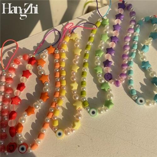 New Colorful Soft Pottery Eyes Stars Beads Pearl Mobile Phone Chain Anti-Lost Lanyard HANGZHI 2021 for Women Party Jewelry