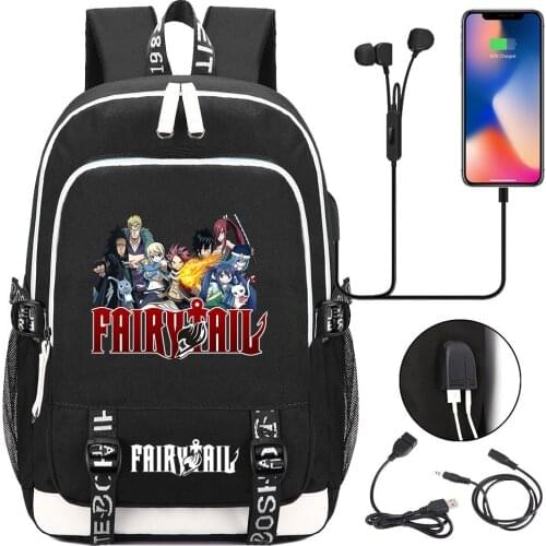 Hot Anime Fairy Tail Schoolbag USB Backpack Mens And Womens Leisure Backpack Cosplay Boys Girls Bookbag Laptop Shoulder Bags