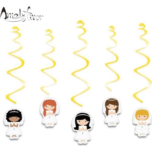My Frist Communion Theme Ceiling Hanging Swirl Decoration Series 1 Girls Cutout Party Decorations Supplies Event Party Supplies