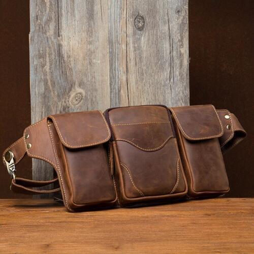 Genuine Leather Waist Packs Fanny Pack Belt Bag Phone Pouch Money Bags Travel Passport Cover Pack Male Pocket Waist Bag Pouch