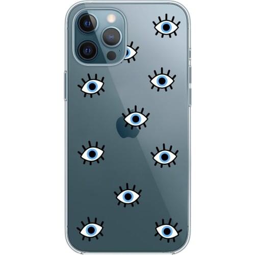 Iphone 12 Pro Max Compatible Evil Eyes Pattern Premium Transparent Silicone Case