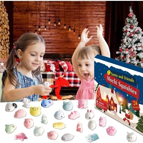 Christmas Countdown Calendar Toy Set With 24 Cute Animal Decompressed Toy Cartoon Accessories Decompression Toys Squishys