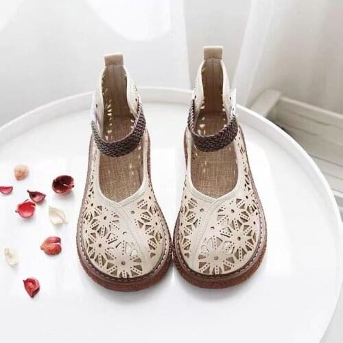 Hollow Breathable Baotou Sandals Female Ins Tide Retro Wild Round Toe Casual Comfortable Soft Thick-soled Womens Shoes