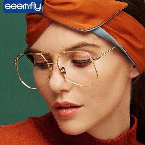 Seemfly Vintage Women Gold Metal Glasses Frame Men Anti-blue Light Square Optical Lens Eyewear Eyeglasses Unisex Sunglasses