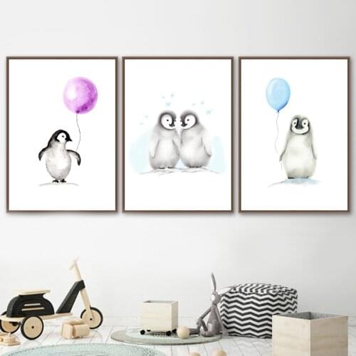 Nordic Posters And Prints Balloon Black White Animal Penguin Polar Bear Wall Art Canvas Painting Wall Pictures Kids Room Decor