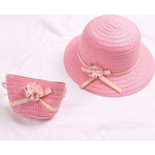 Summer Baby Flower Breathable Hat Straw Hat With Handbag Bags Kids Hat Boy Girls Sun Visor UV Protection Panama Hat Gorras