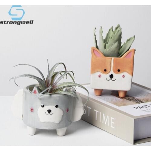 Strongwell Creative Flower Pots Desktop Decoration Miniature Model Cute Animal Figurines Ceramic Succulent Container Artware
