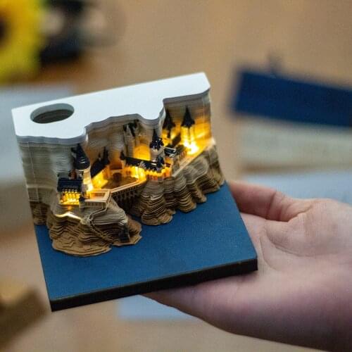 3D Memo Pad Funny Cute School Castle with Lights DIY Note Art Paper Notepad Building Omoshiroi Block Sticky Note