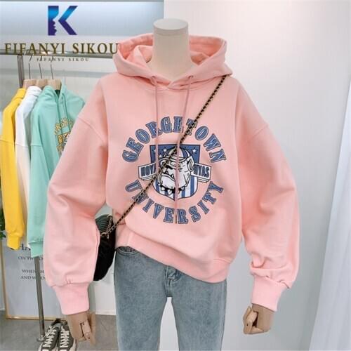 Cartoon Print Hoodies Women Sweatshirt Loose Plus Size Long Sleeve Hoodie Pullover Female 2020 Fashion Hooded Sweatshirts
