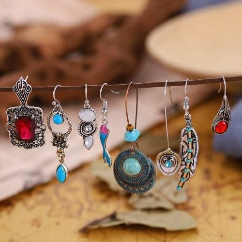 Vintage Boho Earrings Ethinic Natural stone Hanging Dangle Drop Earrings for Women Female Brincos Statement Jewelry Accessories