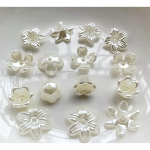 Pearl white ABS flower rhinestone DIY decorative straight hole artificial flowers for wedding accessories dress decals
