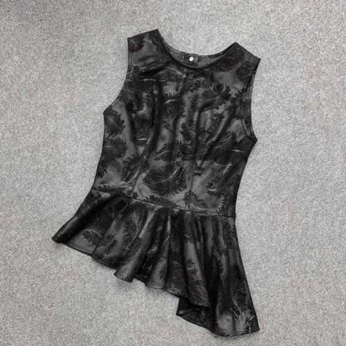 2021 Spring New Designer Womens High Quality Sheepskin Real leather Vests Chic women asymmetric Tank Tops C626