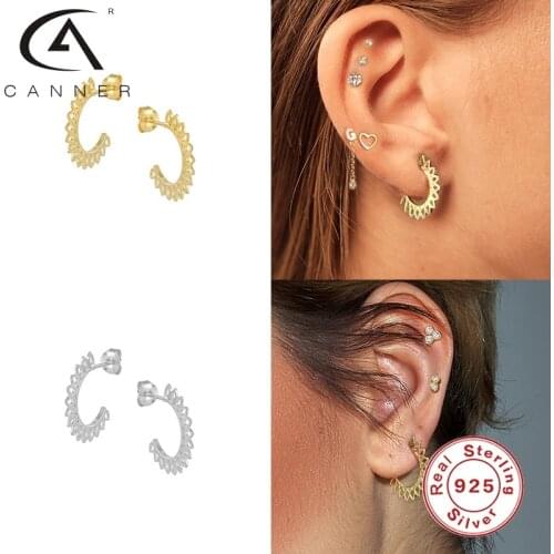 CANNER Fashion Jewelry Earrings For Women Pendientes Dangle Earrings Hollow C Shape Puncture Stud Earrings 925 Sterling Silver