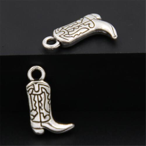 10pcs Silver Color Western Cowboy Cowgirl Boots Charms Pendant For Diy Jewelry Bracelet A2557