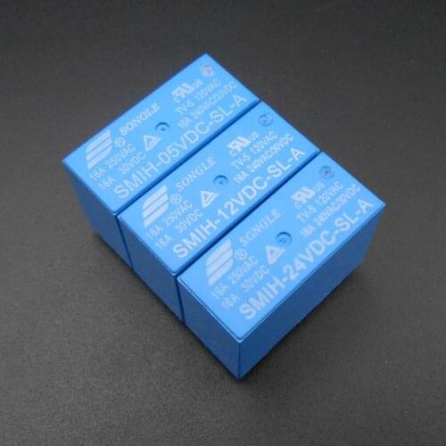 10Pcs X SONGLE Power Relay 6 Pins SMIH-05VDC-SL-A SMIH-12VDC-SL-A SMIH-24VDC-SL-A SMIH DC 5V 12V 24V Normally OPEN 16A 6-Pin NEW