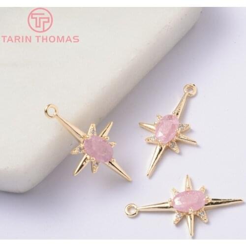 4PCS 20x13MM 24K Gold Color Plated Brass with Zircon explosion Six-star Charms Pendants High Quality Diy Jewelry Accessories