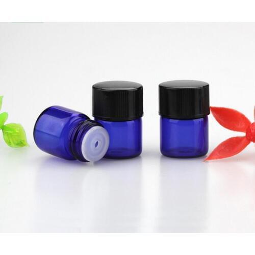 2ML Mini Paint Blue Glass Essential Oil Bottle Orifice Reducer & cap Blue Small Glass Vials 600pcs