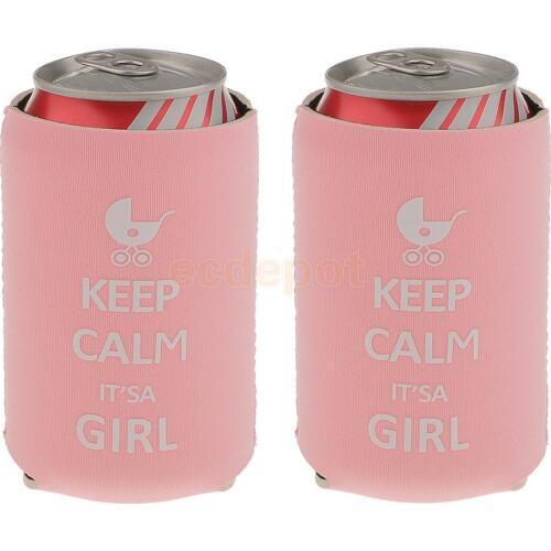 2 Sets Pink Stubby Beer Bottle Tin Can Cooler Sleeve Baby Shower Party Favors