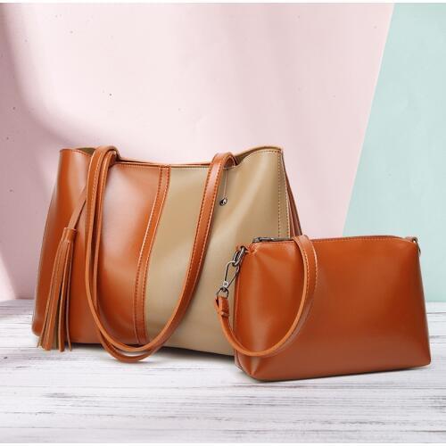 2pcs/set Fashion Casual Contrast Color Pu Leather Handbags Shoulder Bags for Women Ladies Tassel Hand Tote Bags Femme Bolsa BB21