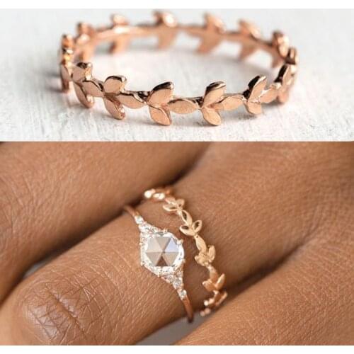 2 PC/Set Rose Gold Small Flower Rattan Pattern Zircon Crystal Ring for Women Engagement Party Wedding Female Rings Jewelry