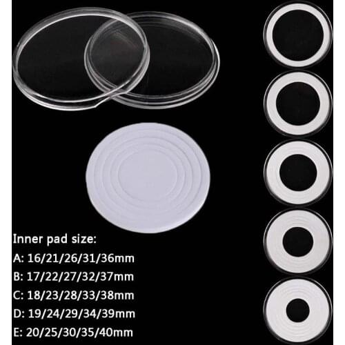 20Pcs Clear Round 46mm Direct Fit Airtight Coin Capsules Holder Display Storage Case With Adjustable EVA Gasket Pad Ring 16-40mm
