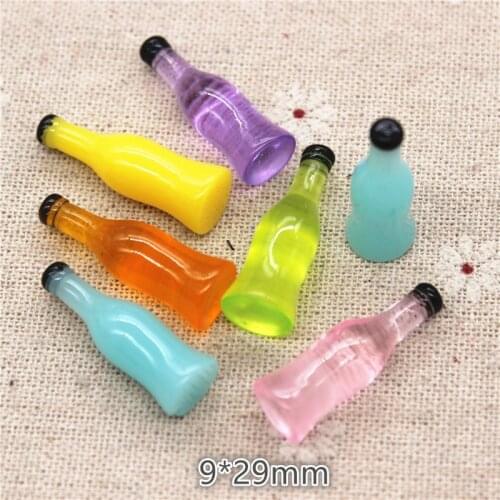 20pcs Mix Colors Resin Simulation Fruit Drink Bottle Miniature Art Flatback Cabochon DIY Craft Decoration,9*29mm
