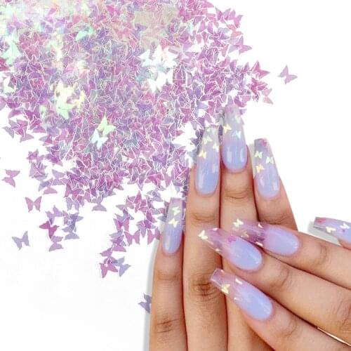 2021 Candy Color Butterfly Nail Art Decorations Iridescent Glitter Flakes Sequins For Nail Design Coffin False Nails Accessories