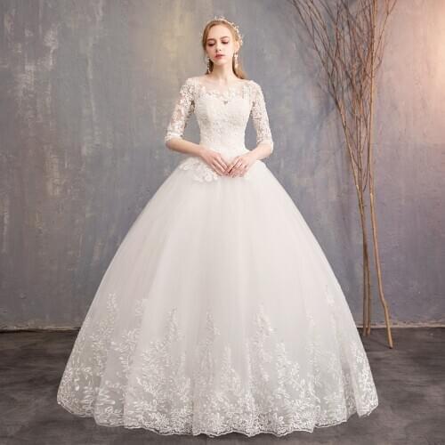 2020 Elegant Lace Embroidery Wedding Dress Vestido De Noiva Half Sleeve Wedding Gowns Floor-length Slim Princess Bride Dress