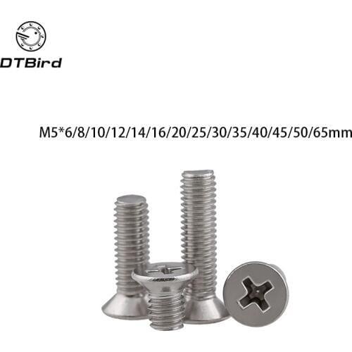 50pcs GB819 M5 Metric Thread 304 Stainless Steel flat head cross Countersunk head screw m5*(6/8/10/12/14/16/20/25/30~65) mm