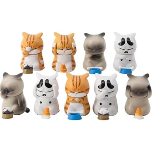 2In Meditation Cat Figurine Kitty Interactive Realistic Statue Replica Capsule Toy Simulation Animal for Desk Decor 9PCS