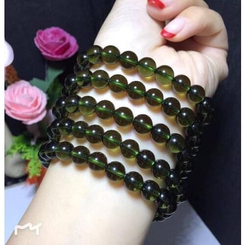 A+100% Natural Moldavite Green glass aerolites Czech Crystal Stone Raw Stone Grinding 8mm Bead Meteorite Bracelet