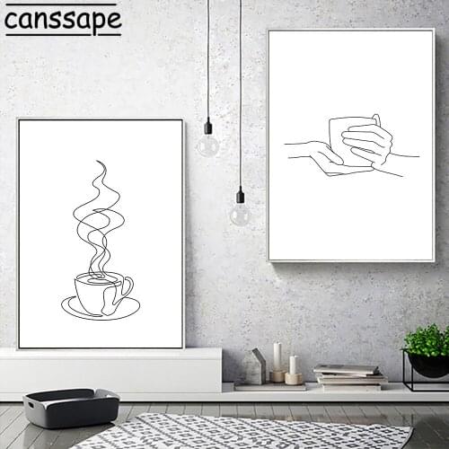 Abstract Wall Canvas Prints Line Art Paintings Nordic Posters Coffee Cup Print Minimalist Modern Pictures Living Room Decor
