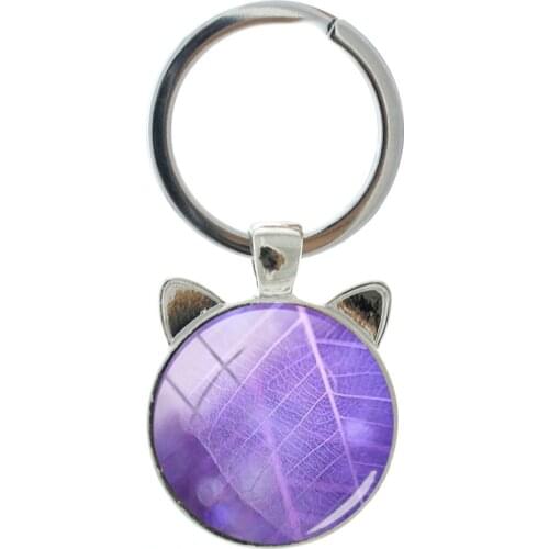 TAFREE Color Leaf Texture Shape Novelty Handmade Silver-plated Cat Ear Keychain Men And Women Accessories Pendant