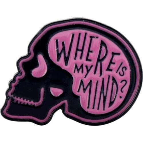 WHERE IS MY MIND Enamel Pin Brooches Skull Skeleton Shape OVER THINKERS CLUB Brooch Badge Lapel Pins Cute Alloy Jewelry