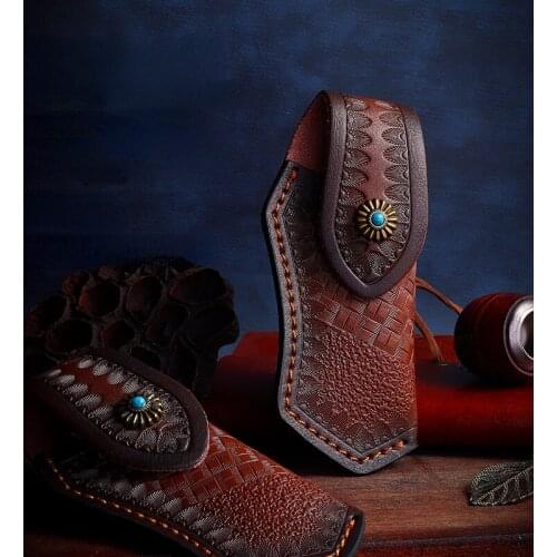 Homir first layer cowhide knife case folding knife leather case vegetable tanned carved storage knife case scabbard knife shell