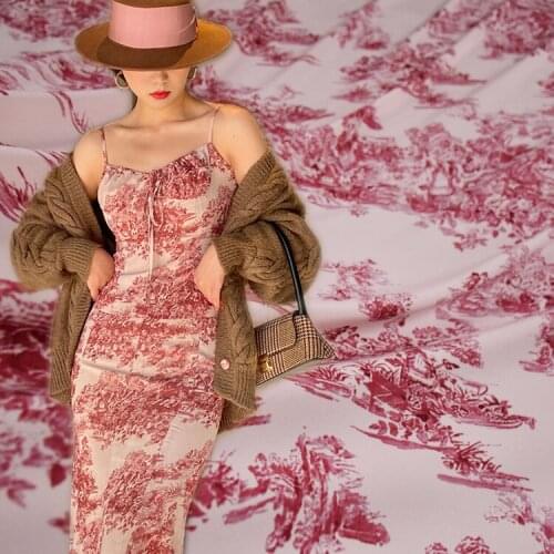 Ink Landscape Printing High-end Four-sided Stretch Chiffon Fabric Dress Cheongsam Pajamas Womens Handmade DIY Fabric