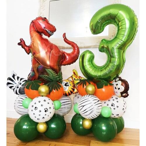48pcs/set Jungle Animal Party foil number Balloons set Forest Safari jungle giraffe Kids 1-9th Birthday Party Decors globos