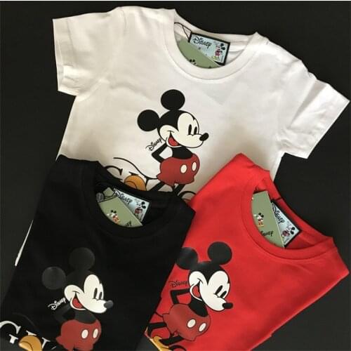 Kids White T-shirt Disney Clothing For Boy Tee Top Cute Red Mickey Short-Sleeves tshirt Girl Black Tee Summer Clothing