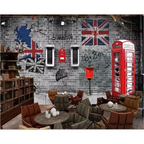Beibehang Childrens room wallpaper Vintage London Phone Booth Home Decorating Cafe Restaurant Wall 3d wallpaper home decor