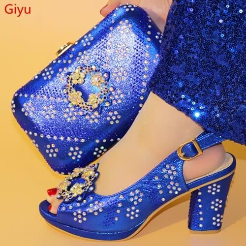 Doershow Italian Matching Shoes and Bag Set African Wedding Shoe and Bag set blue Shoe and Handbag Summer Set Women!!SHM1-6