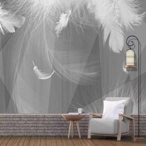 Photo Wallpaper Modern Black And White Gray 3D Geometric White Feather Murals Living Room TV Sofa Bedroom Home Decor Wall Papers