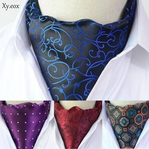 Mens cravat suit silk scarf business collar wide tie retro pattern shirt scarf wedding party accessories