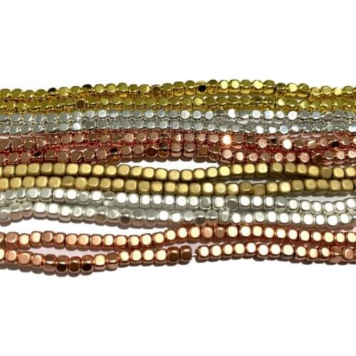 Smooth Matte Golden Silvery Rose Hematite Square Spacer Beads Natural Stone Beads For Jewelry Making DIY Bracelet Necklace 3MM