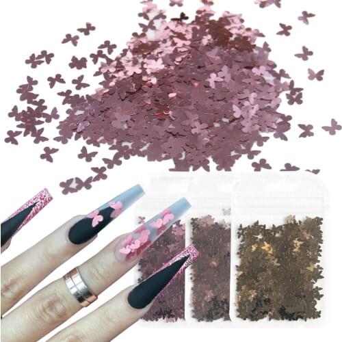 2g Holographic Metallic Butterfly Shape Glitter Flake Nail Sequins 3D Colorful Laser Nails Art Design Decoration Accessories