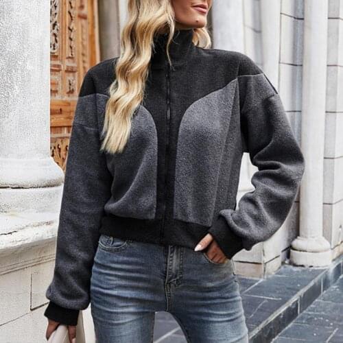 Women Jackets Coat Stand Collar Contrast Colors Casual Warm Loose Long Sleeve Ladies Coats Streetwear Spring Autumn