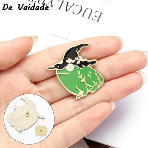Frog with hat Enamel Pins Custom Froggy witch Hat Brooches Bag Clothes Lapel Pin Badge Cartoon Jewelry Gift for Kid Friends