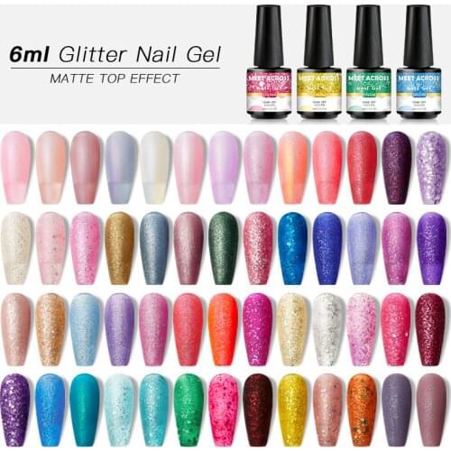 MEET ACROSS 7ML Gel Nail Polish Soak Off Uv Lamp Manicure With Matt Base Top Coat Semi Permanant Glitter Gel Polish Varnish